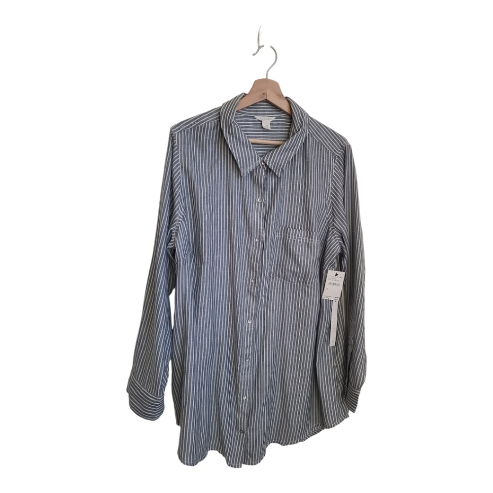 Calson Cotton Blend button-down grey and white stripe shirt women's Size 2X